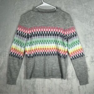 LOFT Soft Gray Fair Isle Geometric Stripe Knit Sweater Women’s XS Mock Neck